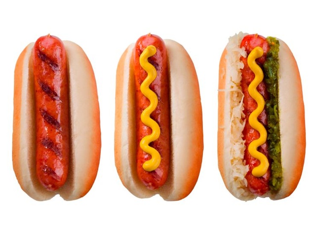 Hebrew National hot dogs with mustard and relish